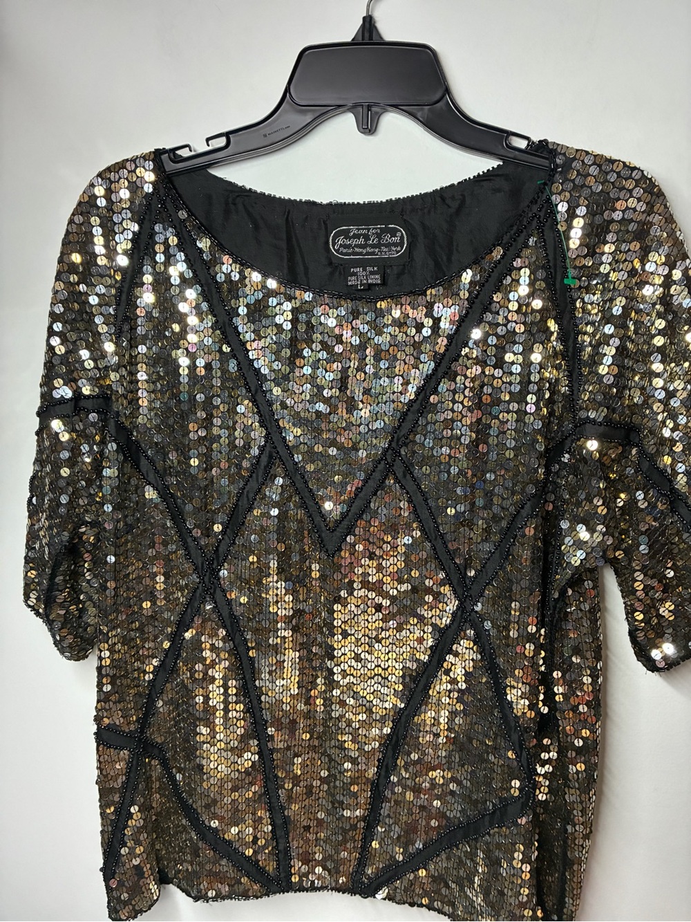 Sequin Short Sleeve Top by Josephine & Co. - Black and Gold